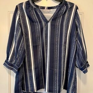Navy Blue Striped Joan Rivers Blouse